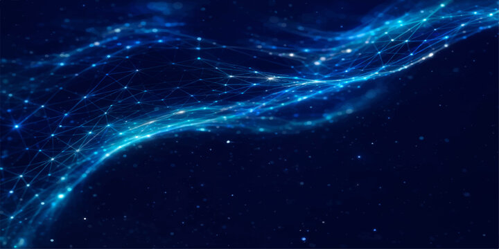 Abstract blue cosmic background with stars, galaxy and nebula, glowing universe space illustration with dark sky, astronomy fantasy cosmos light, deep universe starfield