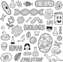 Fototapeta premium Biology Thin Line Icon Set with Science and Laboratory Elements
