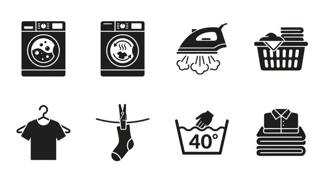 Laundry icons set, washing symbols, cleaning signs, 40 degree washing icons