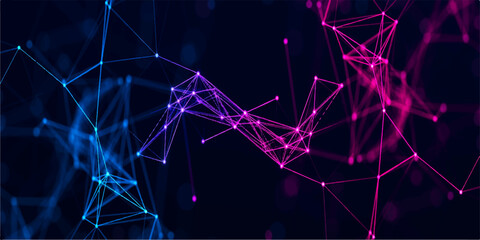 Abstract Blue Night Sky with Glowing Stars and Magic Light Lines Digital Network Energy Background Vector Illustration for Christmas Holiday Wallpaper © HEART-LESS