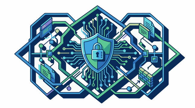 Digital shield with circuits firewall and document icons