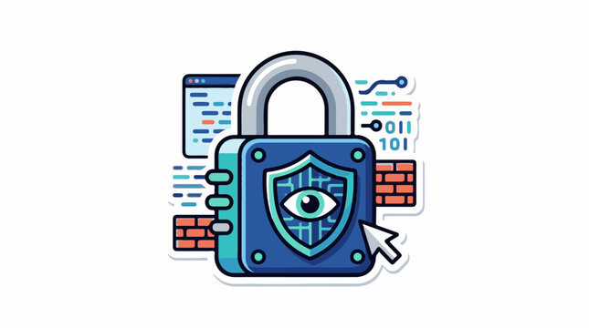 A digital lock with an eye symbol representing cybersecurity