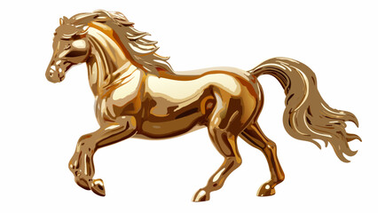 Golden horse statue with flowing mane and tail a detailed vector illustration on a white background equine © Sampad