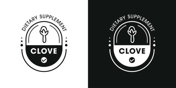 Clove Dietary Supplement Label Template Design, with Medicine Capsules for Healthy Lifestyle.