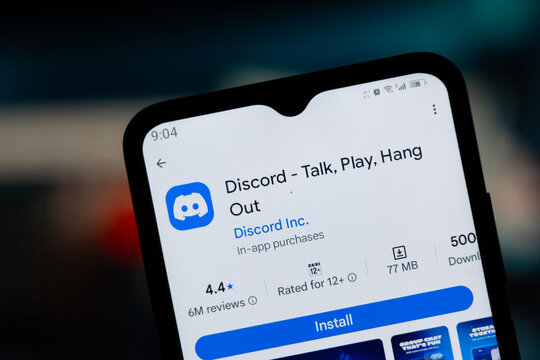 Dhaka, Bangladesh - 29 April, 2026: Discord app page on Google Play Store on a smartphone screen.