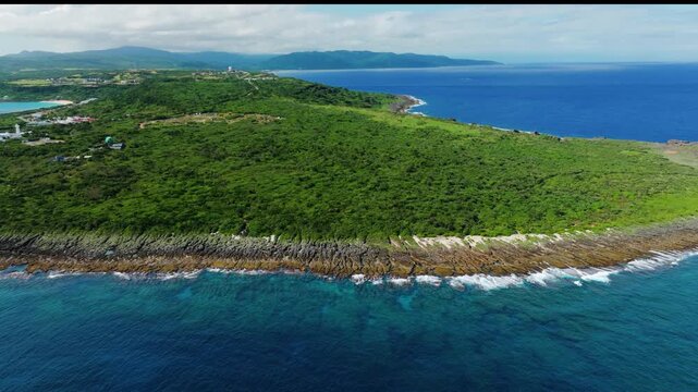 Aerial view of kenting national park and beautiful coastline , Taiwan