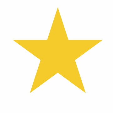 Simple five pointed star shape in solid yellow color isolated on a plain white background, for use and, iconography projects
