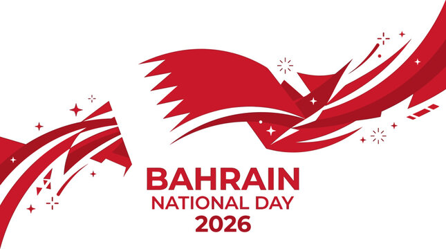 Bahrain National Day celebration background with abstract red waves and flag illustration