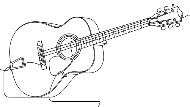 Acoustic guitar line art on white background.