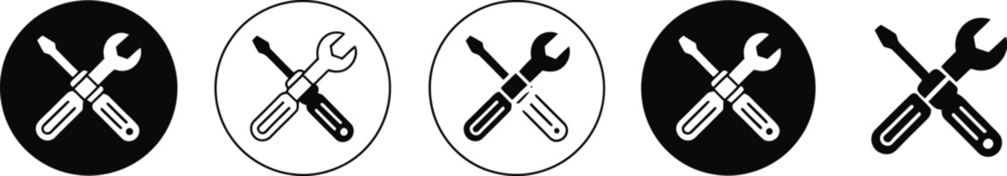 Repair tools icon featuring wrench and screwdriver for maintenance, service, settings, equipment repair, and technical support, vector.