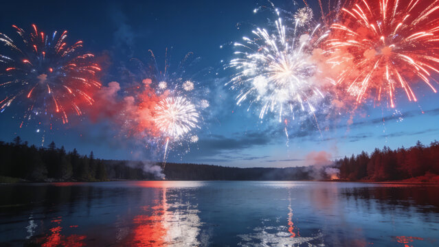 Fireworks Display over Lake