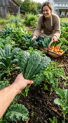 Fototapeta premium Healthy Organic Garden Harvest With Woman And Fresh Vegetables