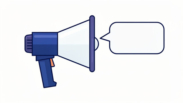 illustration of a loudspeaker in blue with a speech bubble for announcements or communication concepts