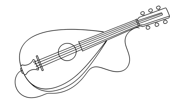 Black and white line drawing of a mandolin musical instrument.
