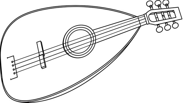 Black and white line drawing of a lute on white background.