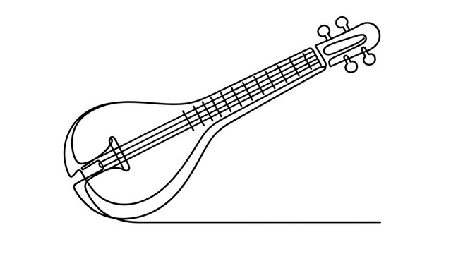 Black and white line drawing of a sitar on white background.