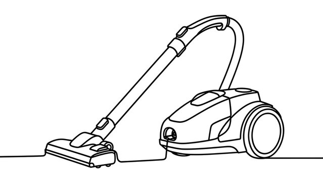 Black and white line drawing of upright vacuum cleaner.