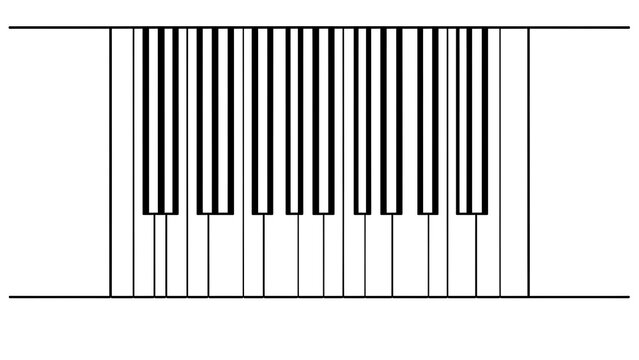 Black and white piano keys on white background.