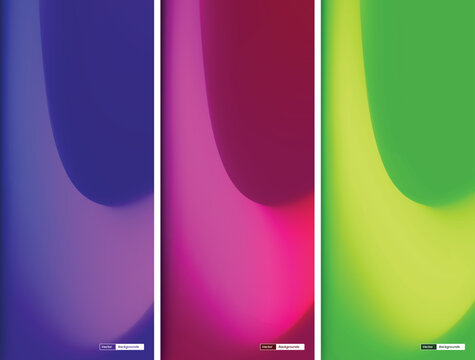 Abstract vertical backgrounds set with vibrant fluid curves and smooth gradient mesh effects in neon purple, magenta pink, and lime green.
