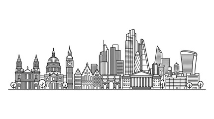 Obraz premium London Cityscape Outline - Famous Landmarks and Modern Architecture