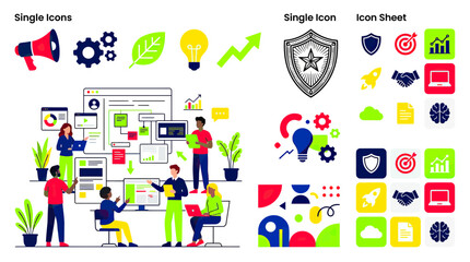 Fototapeta premium Startup Teamwork and Business Icons for Digital Projects