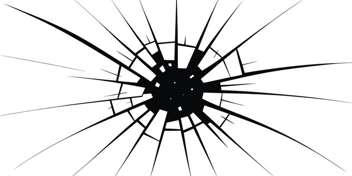 Cracked glass, shattered window, broken pane, black vector illustration