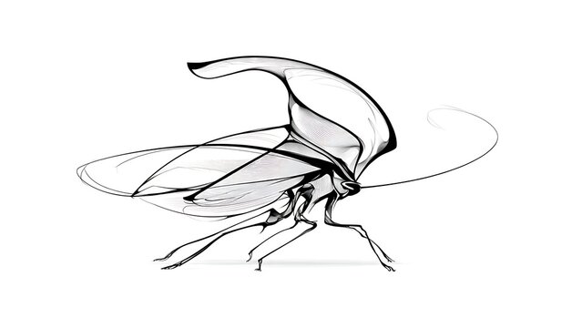 Detailed insect drawing on white background.