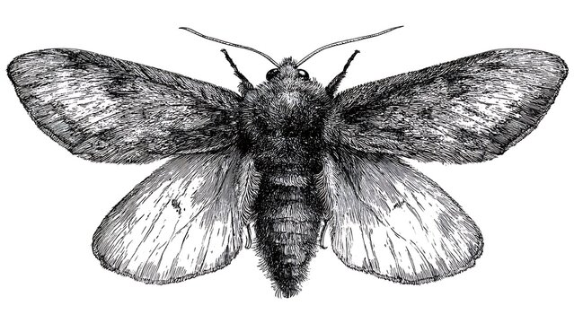 Detailed moth illustration on white background.