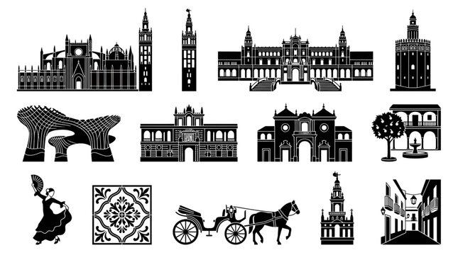 Seville Skyline Silhouette Icons: Landmarks, Culture, and Architecture