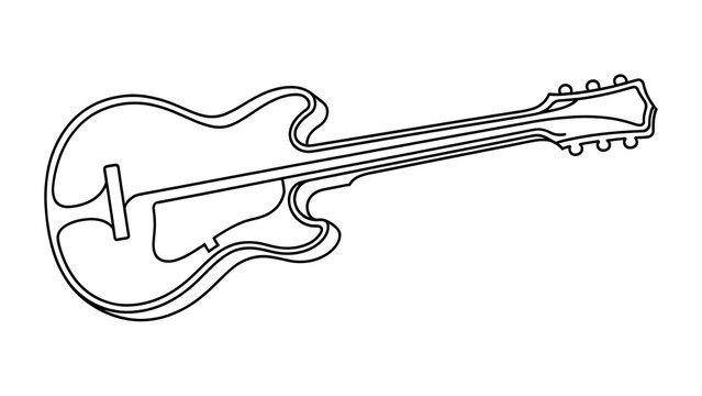Electric guitar outline drawing on white background.
