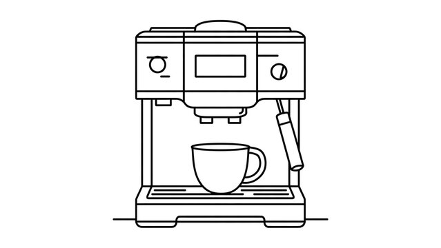 Espresso machine with cup on white background.