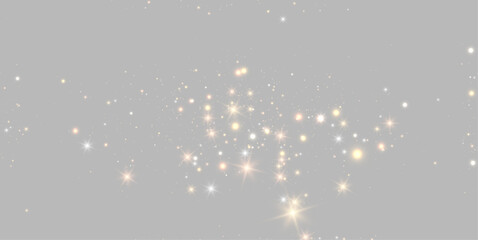 Fototapeta premium Golden Christmas light dust overlay. Glowing sparkling particles shimmer on transparent background. Festive magical bokeh texture for elegant holiday design.