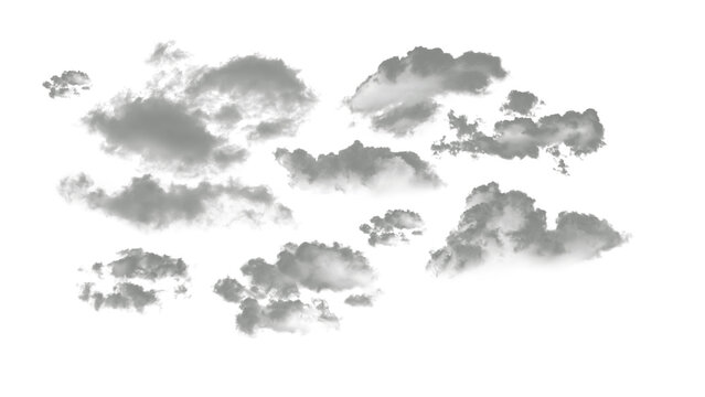 Isolated Cluster of Fluffy Grey Cumulus Clouds on a Transparent Background for Professional Creative Compositing and Design Projects
