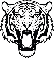 Fototapeta premium Roaring tiger head face line art mascot icon isolated on white background for fierce sports team logo design