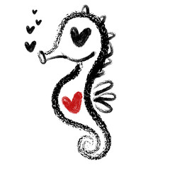 Cute Tropical Reef Love Heart Seahorse Doodle Clip Art Illustration © Ake Thanantreesak