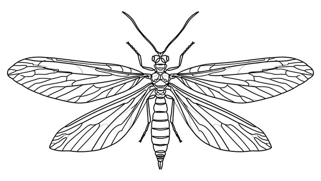 Detailed Line Drawing of a Stonefly Insect.