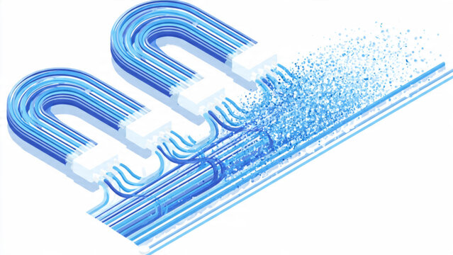digital magnetic field lines representation in blue with particle dispersion illustrating magnetic forces and particle interaction