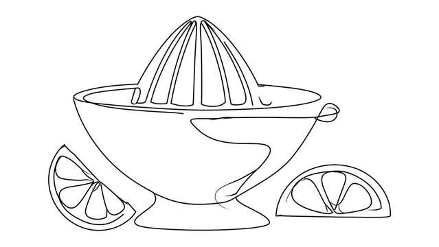 Hand Drawn Citrus Juicer with Fresh Orange Slices.