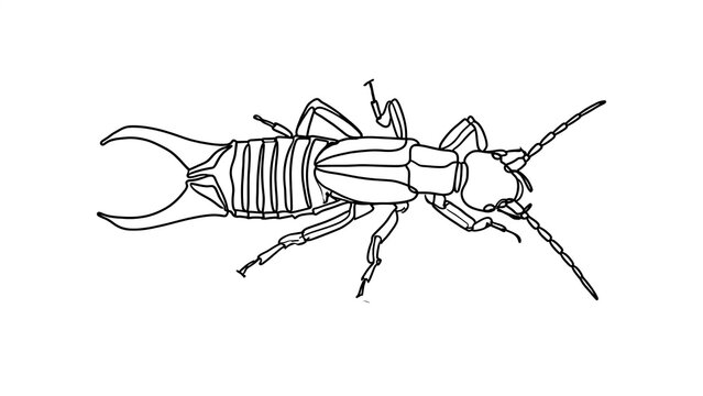 Detailed Line Drawing of an Earwig Insect.