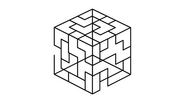 Isometric maze cube illustration on white background.