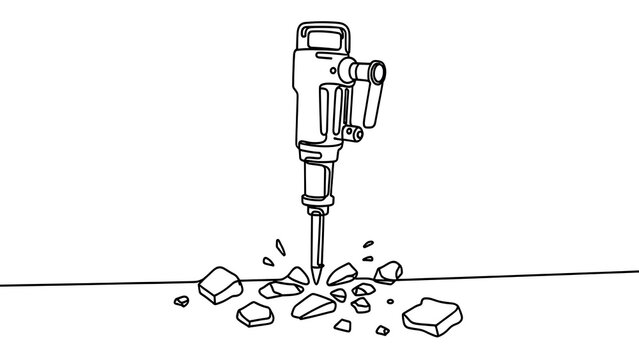 Jackhammer breaking rocks on white background.