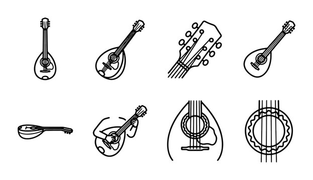 Mandolin Icons, String Instrument Graphics, Musical Elements Collection