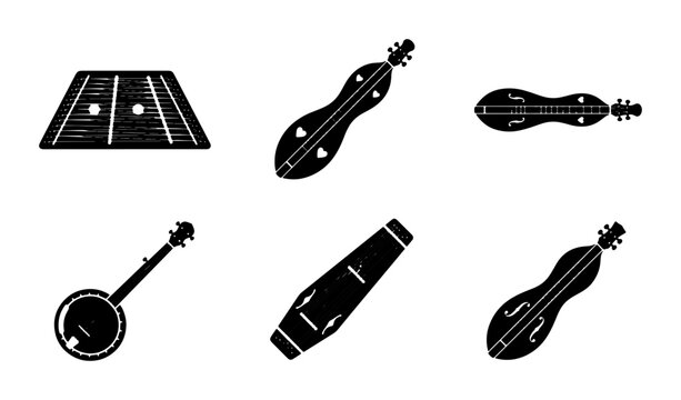 Folk Music Instruments Vector Icons, Stringed Instruments Collection, Traditional Sound Tools