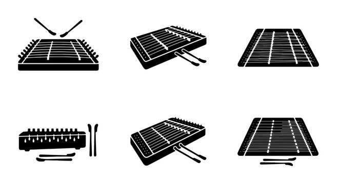 Cimbalom Icons Set, Musical Instrument Vector Graphics, Percussion Elements