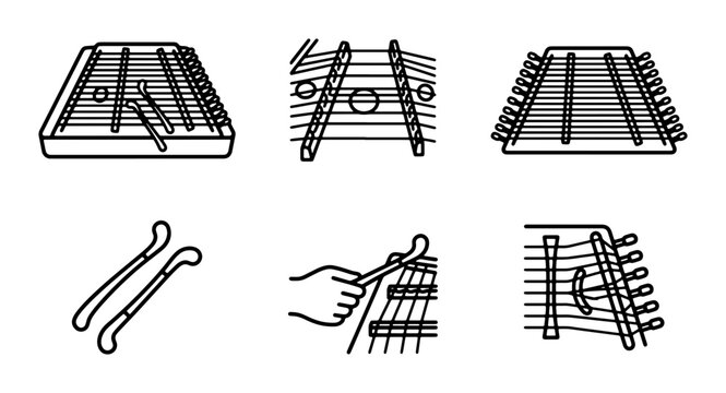 Dulcimer Icons Set: Hammered Dulcimer, String Instrument, Musical Tools