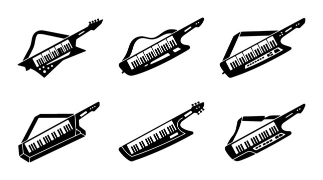 Keytar Vector Icons Set, Musical Instrument Graphics, Electronic Keyboard Collection