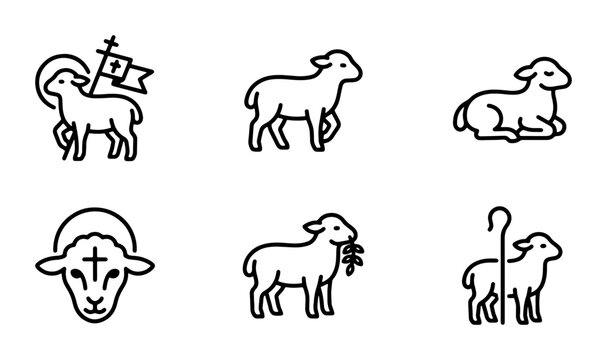 Lamb Icons, Religious Symbols, Christian Art, Sheep Vector Graphics