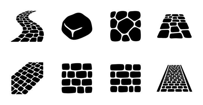 Paving Stone Textures, Cobblestone Patterns, Brick Walls Vector Icons