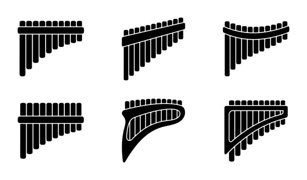 Pan Flute Icons Set, Musical Instrument Vector Graphics, Wind Instrument Collection