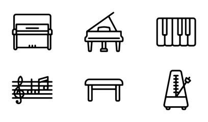 Piano Icons Set, Musical Instruments Vector Graphics, Music Notation Elements © MdParvej